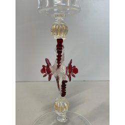 CALICE TIPETTO VETRO MURANO VENEZIANO DECORO ROSE ROSSE DRAGHI SFERE META '900