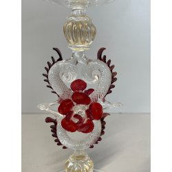 CALICE TIPETTO VETRO MURANO VENEZIANO DECORO ROSE ROSSE DRAGHI SFERE META '900