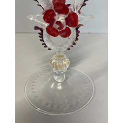CALICE TIPETTO VETRO MURANO VENEZIANO DECORO ROSE ROSSE DRAGHI SFERE META '900