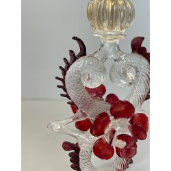 CALICE TIPETTO VETRO MURANO VENEZIANO DECORO ROSE ROSSE DRAGHI SFERE META '900