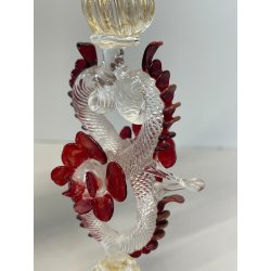 CALICE TIPETTO VETRO MURANO VENEZIANO DECORO ROSE ROSSE DRAGHI SFERE META '900