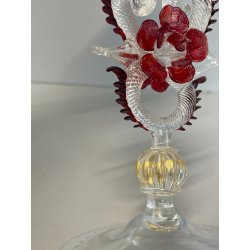 CALICE TIPETTO VETRO MURANO VENEZIANO DECORO ROSE ROSSE DRAGHI SFERE META '900