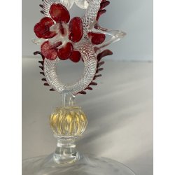 CALICE TIPETTO VETRO MURANO VENEZIANO DECORO ROSE ROSSE DRAGHI SFERE META '900