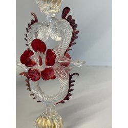 CALICE TIPETTO VETRO MURANO VENEZIANO DECORO ROSE ROSSE DRAGHI SFERE META '900