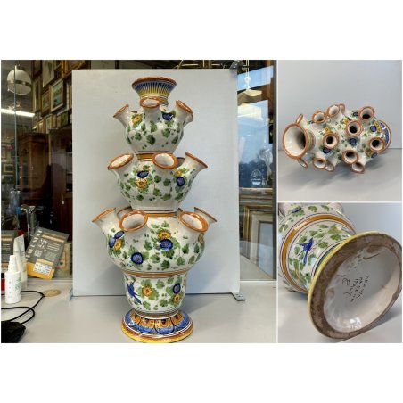 VASO CERAMICA Deruta TULIPANIERA 18 BOCCHE BULBI  DECORO FIORI ø 26x 48cm/h '900