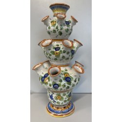 VASO CERAMICA Deruta TULIPANIERA 18 BOCCHE BULBI  DECORO FIORI ø 26x 48cm/h '900