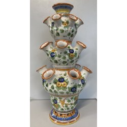 VASO CERAMICA Deruta TULIPANIERA 18 BOCCHE BULBI  DECORO FIORI ø 26x 48cm/h '900