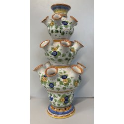 VASO CERAMICA Deruta TULIPANIERA 18 BOCCHE BULBI  DECORO FIORI ø 26x 48cm/h '900