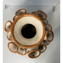 VASO CERAMICA Deruta TULIPANIERA 18 BOCCHE BULBI  DECORO FIORI ø 26x 48cm/h '900