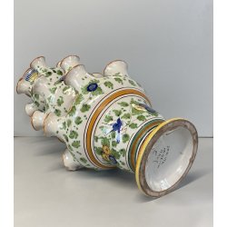 VASO CERAMICA Deruta TULIPANIERA 18 BOCCHE BULBI  DECORO FIORI ø 26x 48cm/h '900