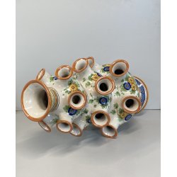 VASO CERAMICA Deruta TULIPANIERA 18 BOCCHE BULBI  DECORO FIORI ø 26x 48cm/h '900