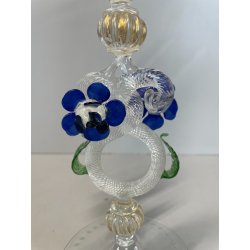 CALICE TIPETTO VETRO MURANO VENEZIANO DECORO ROSE BLU DRAGHI SFERE ORO META '900