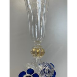 CALICE TIPETTO VETRO MURANO VENEZIANO DECORO ROSE BLU DRAGHI SFERE ORO META '900