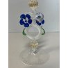 CALICE TIPETTO VETRO MURANO VENEZIANO DECORO ROSE BLU DRAGHI SFERE ORO META '900