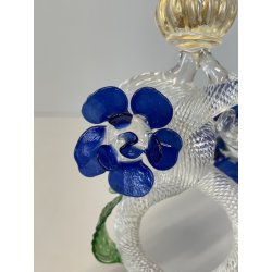 CALICE TIPETTO VETRO MURANO VENEZIANO DECORO ROSE BLU DRAGHI SFERE ORO META '900