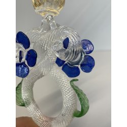 CALICE TIPETTO VETRO MURANO VENEZIANO DECORO ROSE BLU DRAGHI SFERE ORO META '900