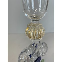 CALICE TIPETTO VETRO MURANO VENEZIANO DECORO ROSE BLU DRAGHI SFERE ORO META '900