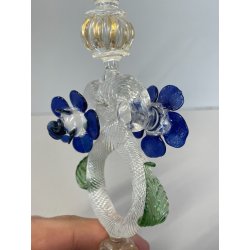 CALICE TIPETTO VETRO MURANO VENEZIANO DECORO ROSE BLU DRAGHI SFERE ORO META '900