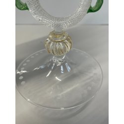 CALICE TIPETTO VETRO MURANO VENEZIANO DECORO ROSE BLU DRAGHI SFERE ORO META '900