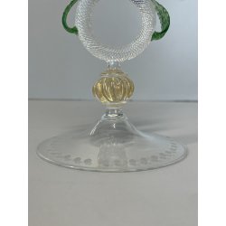 CALICE TIPETTO VETRO MURANO VENEZIANO DECORO ROSE BLU DRAGHI SFERE ORO META '900