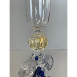 CALICE TIPETTO VETRO MURANO VENEZIANO DECORO ROSE BLU DRAGHI SFERE ORO META '900