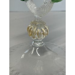 CALICE TIPETTO VETRO MURANO VENEZIANO DECORO ROSE BLU DRAGHI SFERE ORO META '900