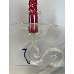 CANDELIERE VENEZIANO DUE FIAMME VETRO MURANO CENTROTAVOLA FIORI BLU CANDELE '50