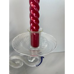 CANDELIERE VENEZIANO DUE FIAMME VETRO MURANO CENTROTAVOLA FIORI BLU CANDELE '50