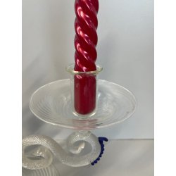 CANDELIERE VENEZIANO DUE FIAMME VETRO MURANO CENTROTAVOLA FIORI BLU CANDELE '50