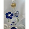 CANDELIERE VENEZIANO DUE FIAMME VETRO MURANO CENTROTAVOLA FIORI BLU CANDELE '50