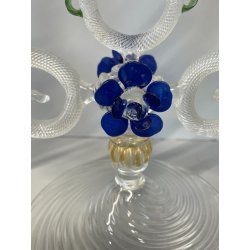 CANDELIERE VENEZIANO DUE FIAMME VETRO MURANO CENTROTAVOLA FIORI BLU CANDELE '50