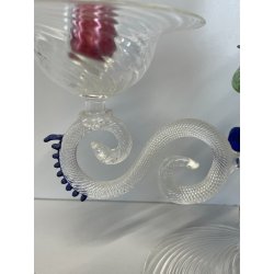 CANDELIERE VENEZIANO DUE FIAMME VETRO MURANO CENTROTAVOLA FIORI BLU CANDELE '50