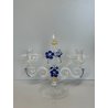 CANDELIERE VENEZIANO DUE FIAMME VETRO MURANO CENTROTAVOLA FIORI BLU CANDELE '50