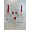 CANDELIERE VENEZIANO DUE FIAMME VETRO MURANO CENTROTAVOLA FIORI ROSSI ROSE '50