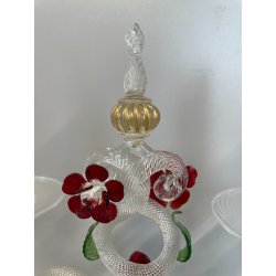 CANDELIERE VENEZIANO DUE FIAMME VETRO MURANO CENTROTAVOLA FIORI ROSSI ROSE '50