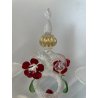 CANDELIERE VENEZIANO DUE FIAMME VETRO MURANO CENTROTAVOLA FIORI ROSSI ROSE '50