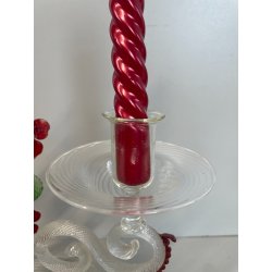 CANDELIERE VENEZIANO DUE FIAMME VETRO MURANO CENTROTAVOLA FIORI ROSSI ROSE '50