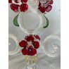 CANDELIERE VENEZIANO DUE FIAMME VETRO MURANO CENTROTAVOLA FIORI ROSSI ROSE '50