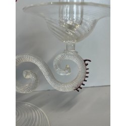 CANDELIERE VENEZIANO DUE FIAMME VETRO MURANO CENTROTAVOLA FIORI ROSSI ROSE '50