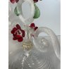 CANDELIERE VENEZIANO DUE FIAMME VETRO MURANO CENTROTAVOLA FIORI ROSSI ROSE '50