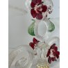 CANDELIERE VENEZIANO DUE FIAMME VETRO MURANO CENTROTAVOLA FIORI ROSSI ROSE '50