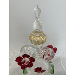 CANDELIERE VENEZIANO DUE FIAMME VETRO MURANO CENTROTAVOLA FIORI ROSSI ROSE '50