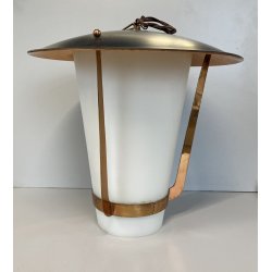 LAMPADA SOSPENSIONE LANTERNA Stilnovo VETRO OPALINO RAME DESIGN MID CENTURY '50