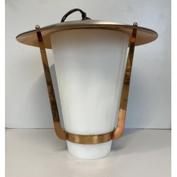 LAMPADA SOSPENSIONE LANTERNA Stilnovo VETRO OPALINO RAME DESIGN MID CENTURY '50