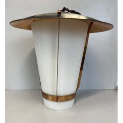 LAMPADA SOSPENSIONE LANTERNA Stilnovo VETRO OPALINO RAME DESIGN MID CENTURY '50