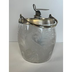 ANTICO PORTA BISCOTTI VETRO METALLO ARGENTATO VASO MOLATO BISCOTTIERA EPOCA '900