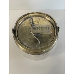 ANTICO PORTA BISCOTTI VETRO METALLO ARGENTATO VASO MOLATO BISCOTTIERA EPOCA '900