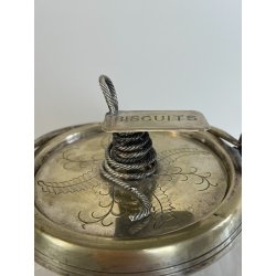 ANTICO PORTA BISCOTTI VETRO METALLO ARGENTATO VASO MOLATO BISCOTTIERA EPOCA '900