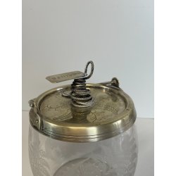 ANTICO PORTA BISCOTTI VETRO METALLO ARGENTATO VASO MOLATO BISCOTTIERA EPOCA '900