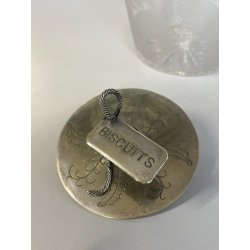 ANTICO PORTA BISCOTTI VETRO METALLO ARGENTATO VASO MOLATO BISCOTTIERA EPOCA '900